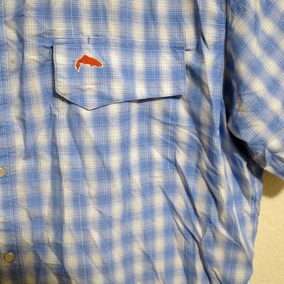 Simms Shirt Mens 2XL Short Sleeve Snap Button Vented Fishing Blue White Striped - Picture 4 of 7